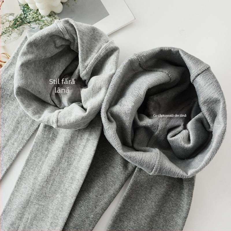 Colanți din bumbac cu căptușeală de fleece, stil japonez, gri mediu, pentru toamnă-iarnă, croială subțire
