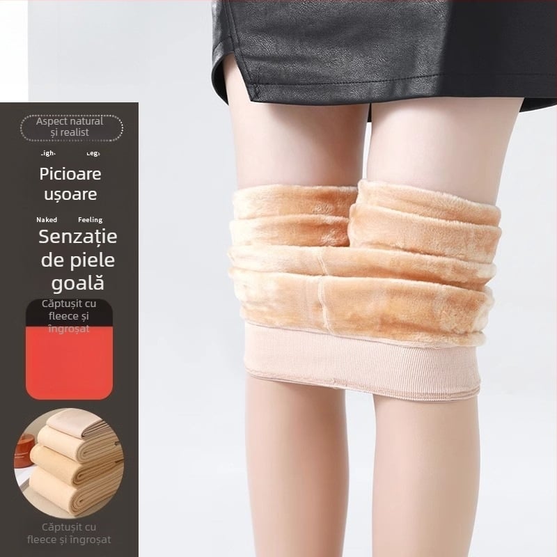 Colanți din nailon cu acoperire integrală, ridicare a feselor și modelare, căptușiți cu fleece gros pentru toamnă-iarnă