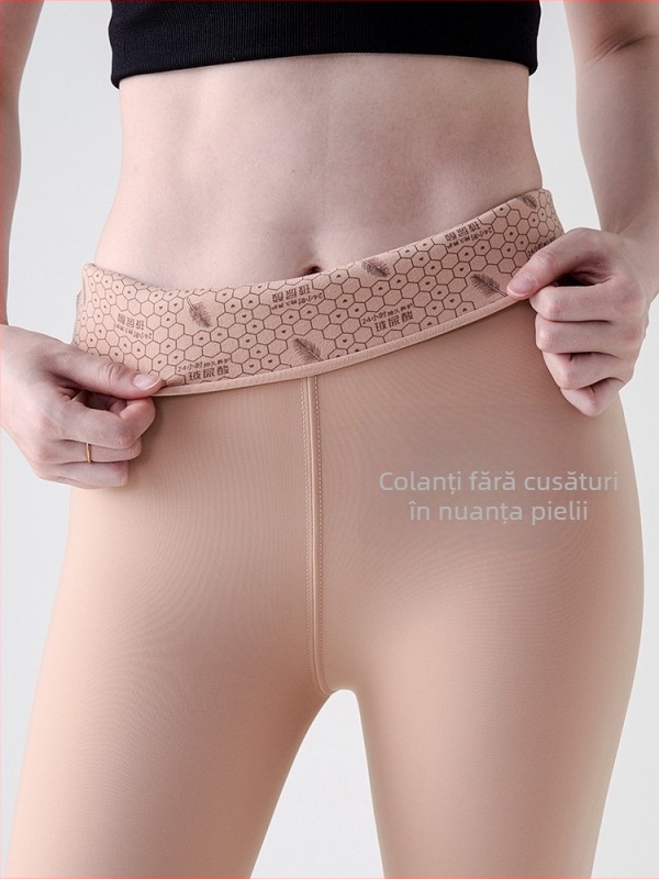 Colanți căptușiți cu fleece pentru toamnă-iarnă, talie înaltă, ridicare a feselor și control al abdomenului, potriviți ca haine exterioare, aspect lucios al picioarelor