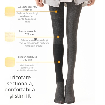 Colanți damă din bumbac cu căptușeală fleece, gri groși pentru toamnă și iarnă, versatili cu micro-cashmere, cu picioare