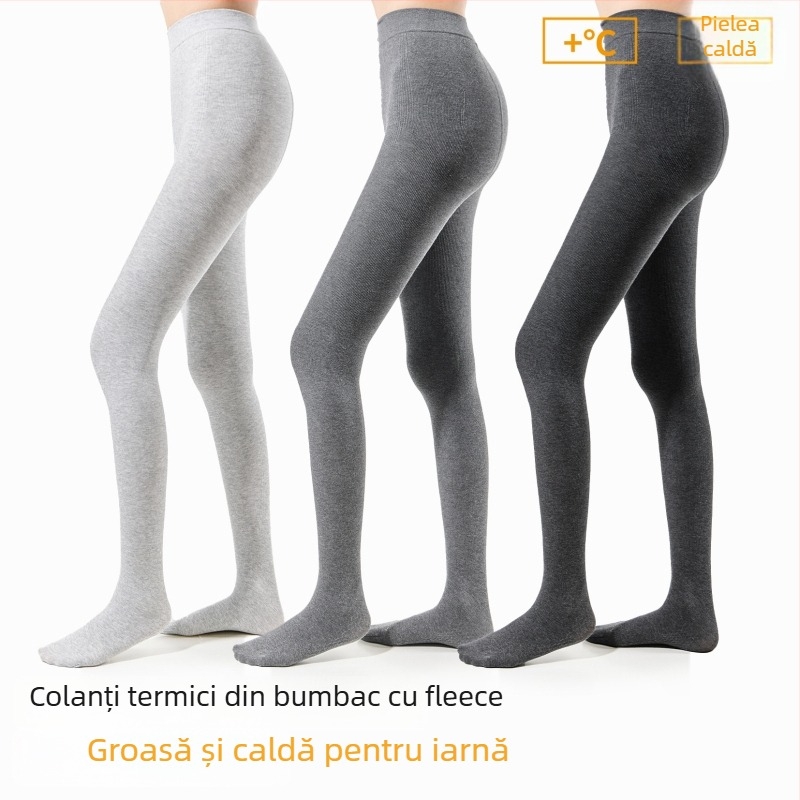 Colanți damă din bumbac cu căptușeală fleece, gri groși pentru toamnă și iarnă, versatili cu micro-cashmere, cu picioare