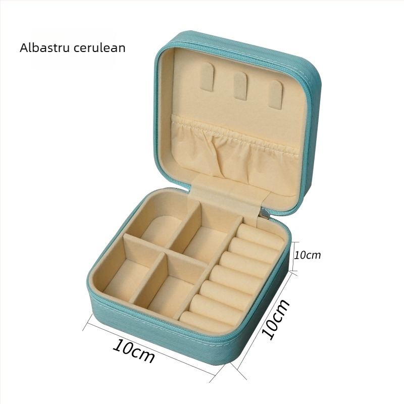 Cutie de bijuterii cu oglindă și fermoar - material Cortex, stil casual, construcție rigidă