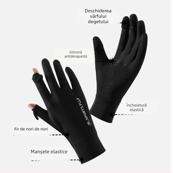 Mănuși de ciclism pentru bărbați, vară, cu protecție UV – uscare rapidă, respirabile, anti-derapare, compatibile cu ecranul tactil; Poliester Ice Silk (71-80%) + Spandex (21-30%)