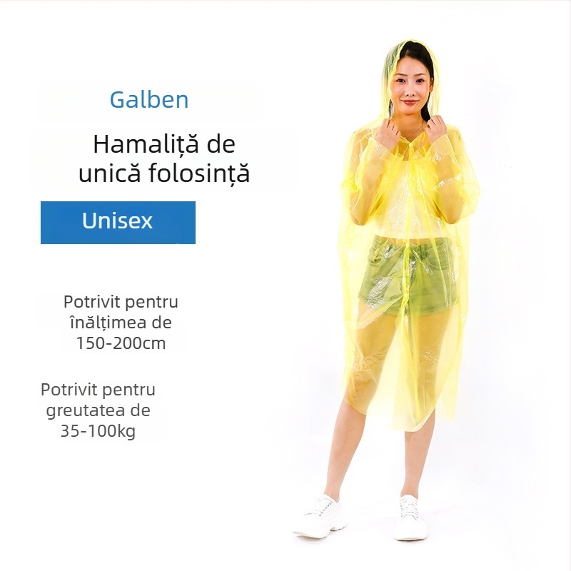 Poncho de unică folosință pentru drumeții, cu țesătură PE, grosime standard, 60–100 g, pentru o persoană.