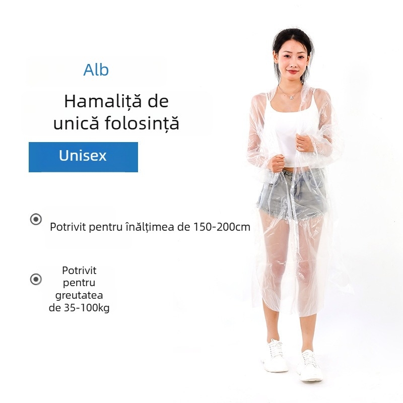 Poncho de unică folosință pentru drumeții, cu țesătură PE, grosime standard, 60–100 g, pentru o persoană.