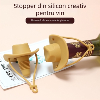 Dop pentru sticla de vin din silicon, în formă de pălărie de cowboy, de calitate alimentară, etanșare anti-scurgere, imprimare logo disponibilă