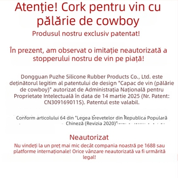Dop pentru sticla de vin din silicon, în formă de pălărie de cowboy, de calitate alimentară, etanșare anti-scurgere, imprimare logo disponibilă