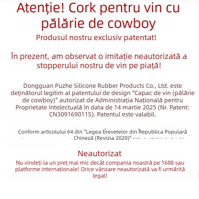 Dop pentru sticla de vin din silicon, în formă de pălărie de cowboy, de calitate alimentară, etanșare anti-scurgere, imprimare logo disponibilă