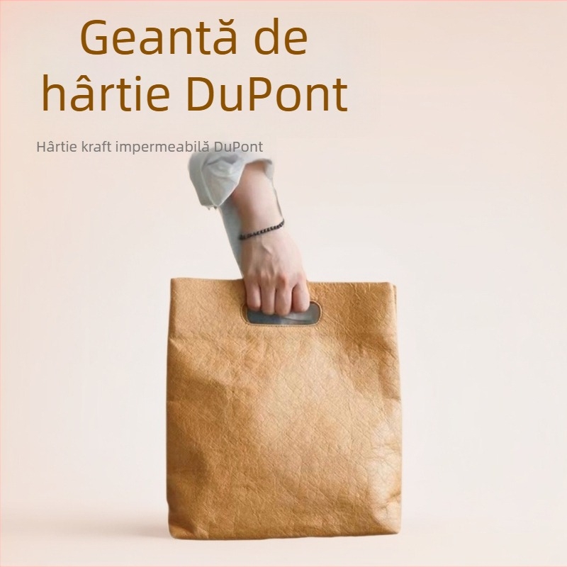 Geantă cadou din hârtie DuPont, cu închidere magnetică, interior căptușit cu buzunar cu fermoar, logo personalizabil, stil vintage