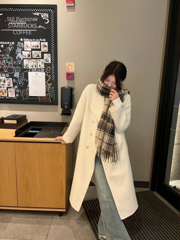 Palton de lână reversibil pentru femei, lungime medie, cu nasturi dubli, guler rever, mâneci lungi