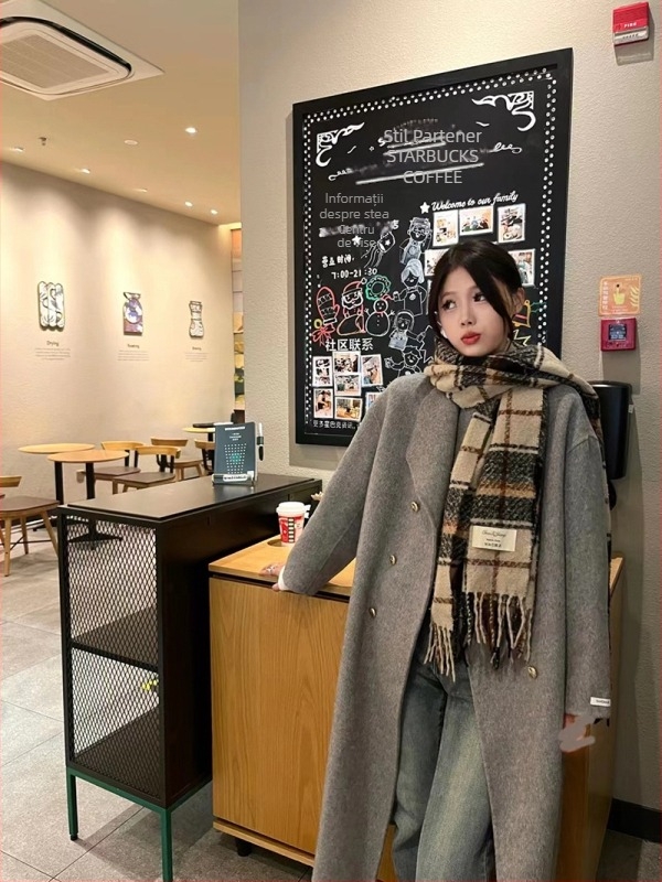 Palton de lână reversibil pentru femei, lungime medie, cu nasturi dubli, guler rever, mâneci lungi