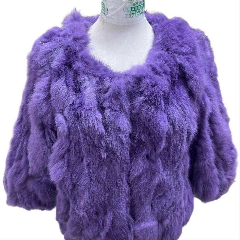 Top din blană de iepure pentru femei, scurt, fără mâneci, guler rotund, primăvara 2025