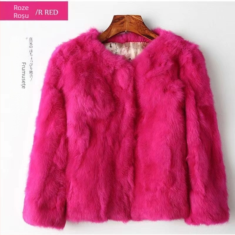 Top din blană de iepure pentru femei, scurt, fără mâneci, guler rotund, primăvara 2025