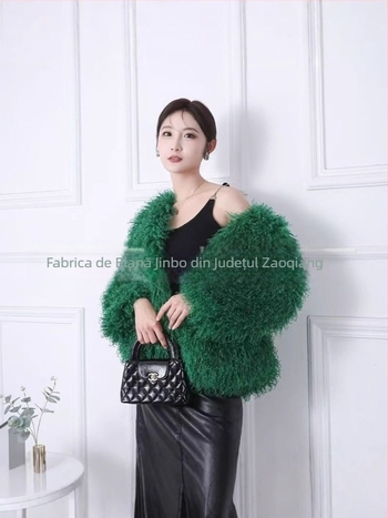 Palton de blană sintetică pentru femei – stil cardigan scurt, mâneci lungi, guler rotund, stil tânăr dulce