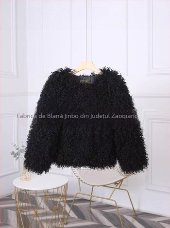 Palton de blană sintetică pentru femei – stil cardigan scurt, mâneci lungi, guler rotund, stil tânăr dulce