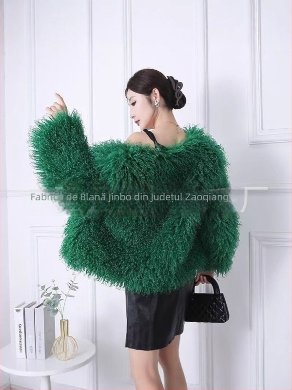 Palton de blană sintetică pentru femei – stil cardigan scurt, mâneci lungi, guler rotund, stil tânăr dulce