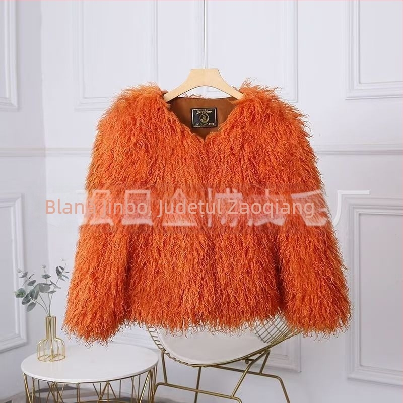 Palton de blană sintetică pentru femei – stil cardigan scurt, mâneci lungi, guler rotund, stil tânăr dulce