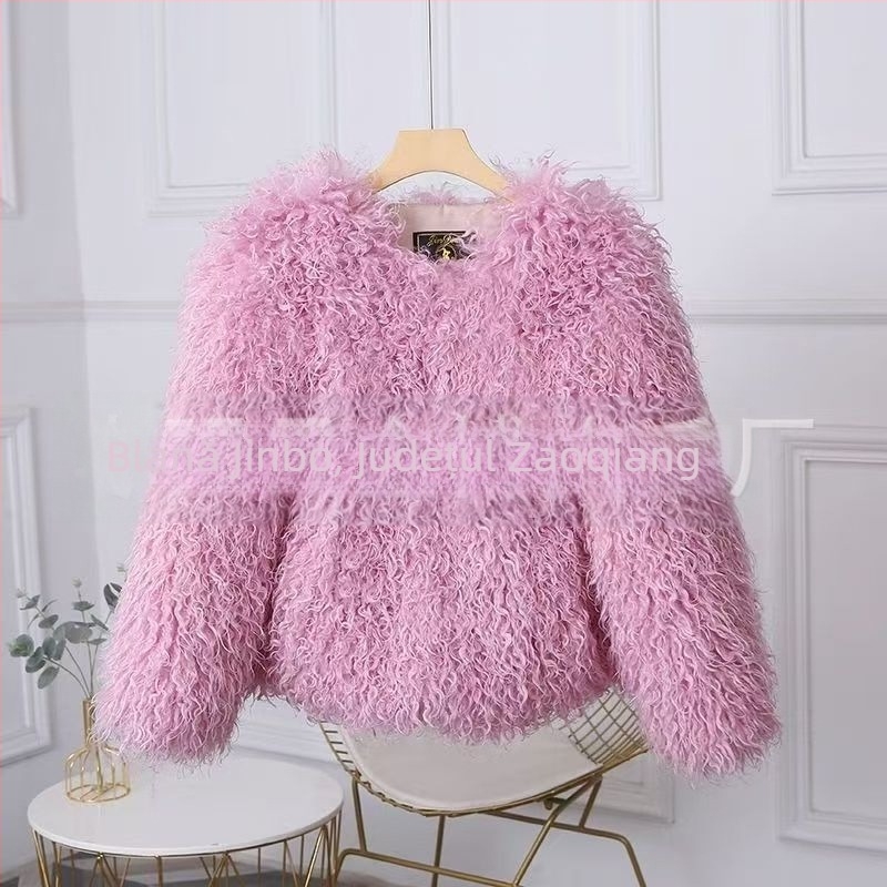 Palton de blană sintetică pentru femei – stil cardigan scurt, mâneci lungi, guler rotund, stil tânăr dulce