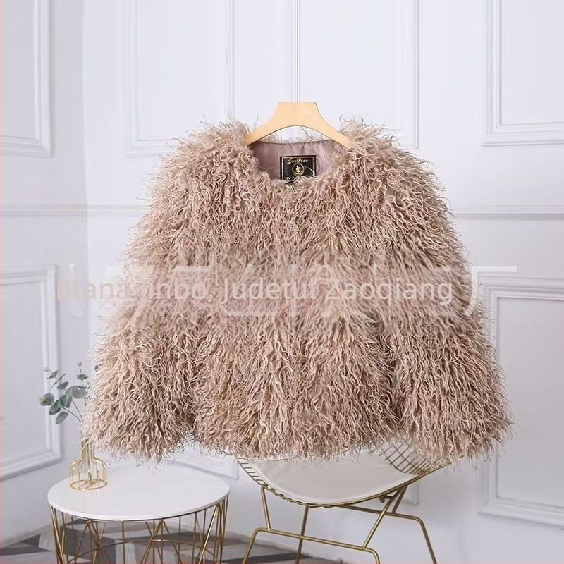 Palton de blană sintetică pentru femei – stil cardigan scurt, mâneci lungi, guler rotund, stil tânăr dulce