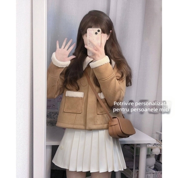 Palton din bumbac cu rever din velur, mâneci lungi, greutate medie, lungime normală