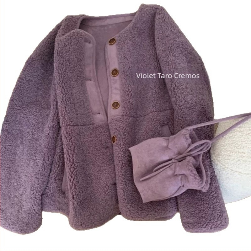 Geacă de damă din Chenille cu elastan, croială lejeră, guler polo, buzunare cu nasturi