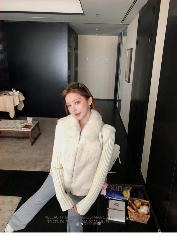 Palton din blană de iepure cu mâneci detașabile și vestă de blană, guler rever, 95%+ blană naturală de iepure, toamnă 2025