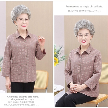 Cămașă din 100% bumbac, cu mânecă lungă, pentru femei de vârstă mijlocie și vârstnice – stil casual, vară 2025