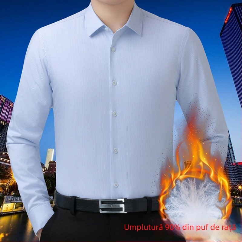Cămașă din fibre de bambus, stil business casual cardigan, mâneci lungi, guler rever, îngroșat