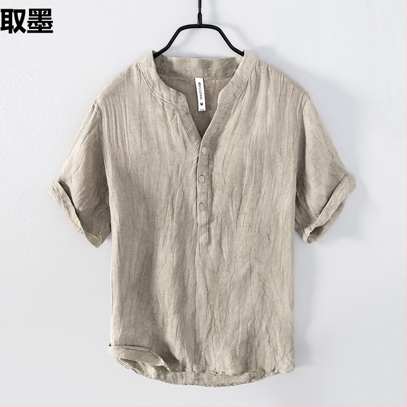 Tricou polo din amestec de cânepă, 80% cânepă, mâneci scurte, croială lejeră, respirabil, uscare rapidă, pentru vară