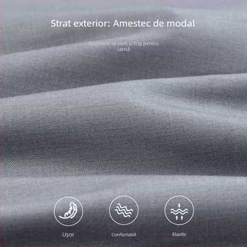 Cămașă masculină cu izolație din puf, căptușită cu fleece, țesătură modală, guler drept, mâneci lungi