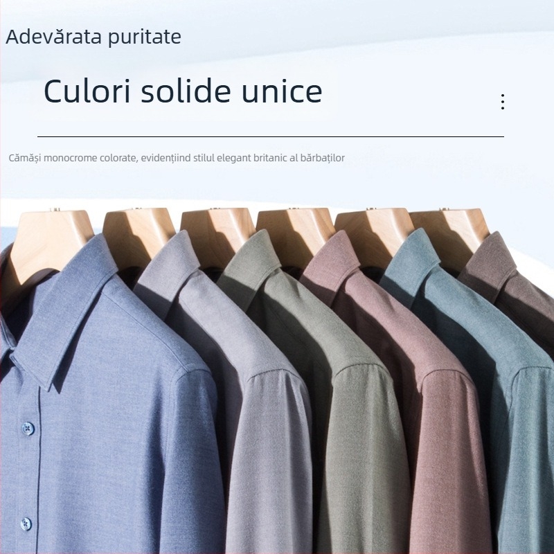 Cămașă din modal pentru bărbați, guler pătrat, mâneci lungi, croială dreaptă
