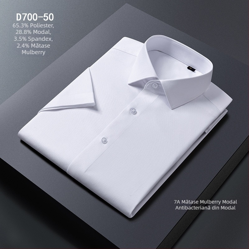 Cămașă de bărbați, amestec Modal + mătase de mulberry, guler pătrat, mâneci lungi, fără călcare