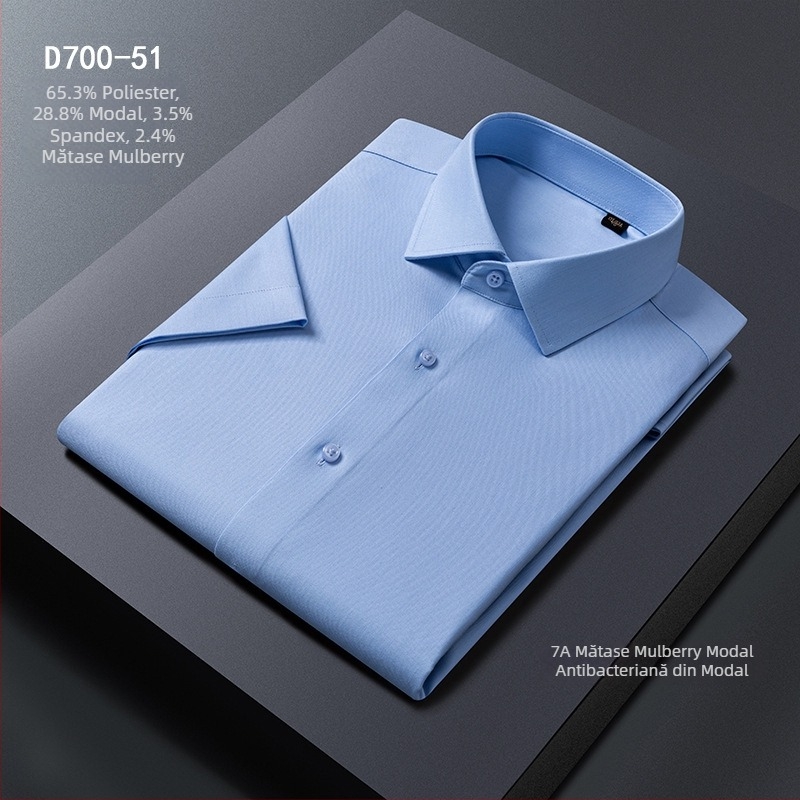 Cămașă de bărbați, amestec Modal + mătase de mulberry, guler pătrat, mâneci lungi, fără călcare