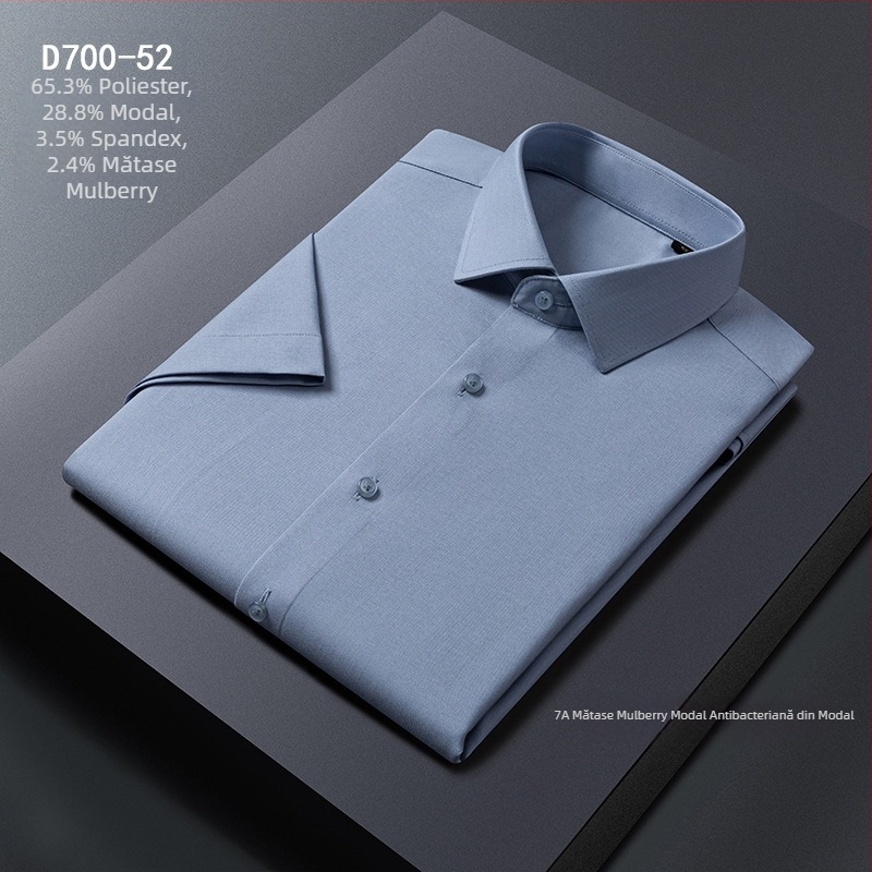 Cămașă de bărbați, amestec Modal + mătase de mulberry, guler pătrat, mâneci lungi, fără călcare