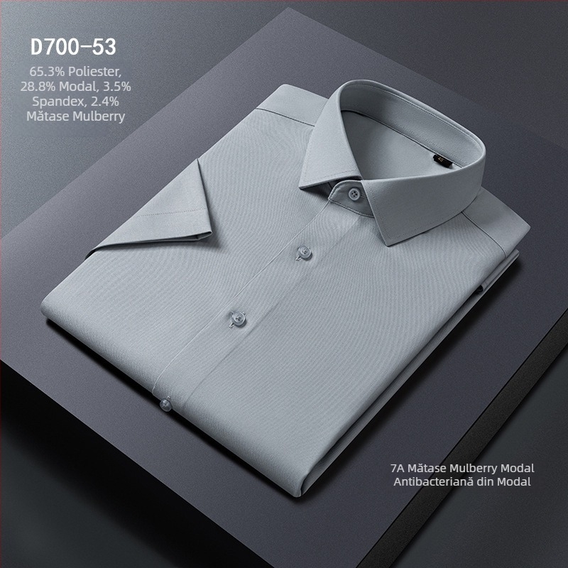 Cămașă de bărbați, amestec Modal + mătase de mulberry, guler pătrat, mâneci lungi, fără călcare