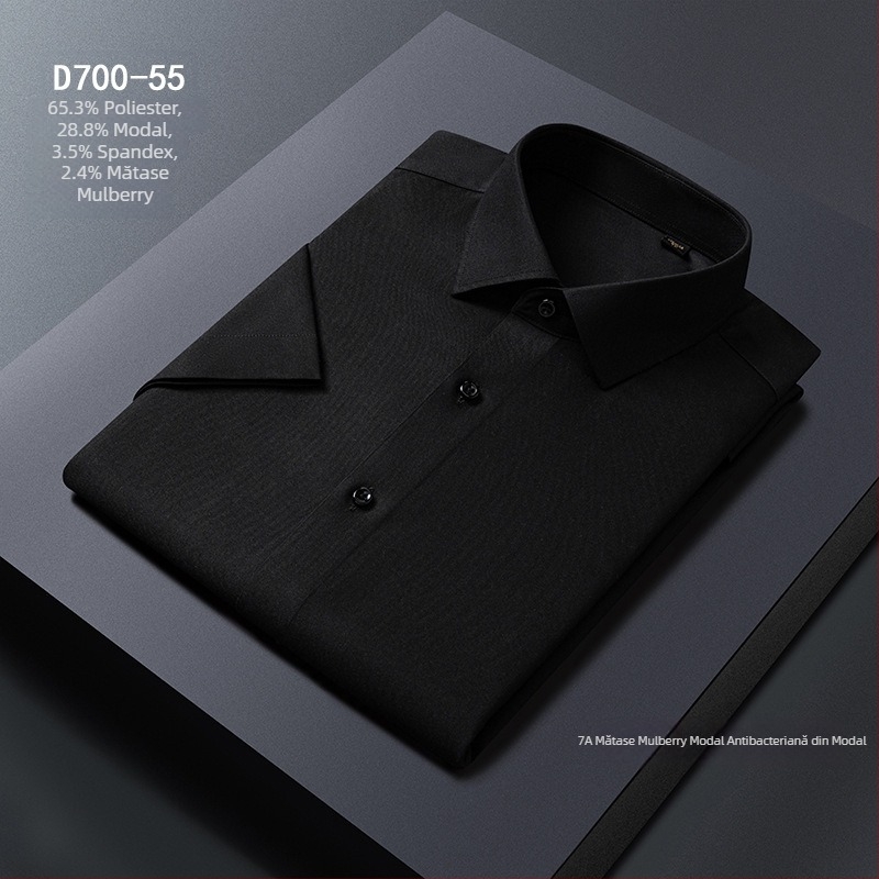 Cămașă de bărbați, amestec Modal + mătase de mulberry, guler pătrat, mâneci lungi, fără călcare