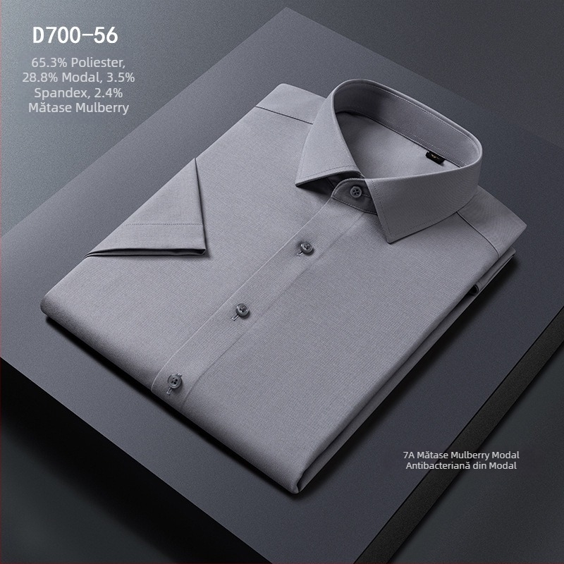 Cămașă de bărbați, amestec Modal + mătase de mulberry, guler pătrat, mâneci lungi, fără călcare