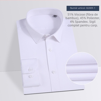 Cămașă din fibre de bambus, mâneci lungi, guler pătrat, absorbție a umezelii și fără nevoie de călcare