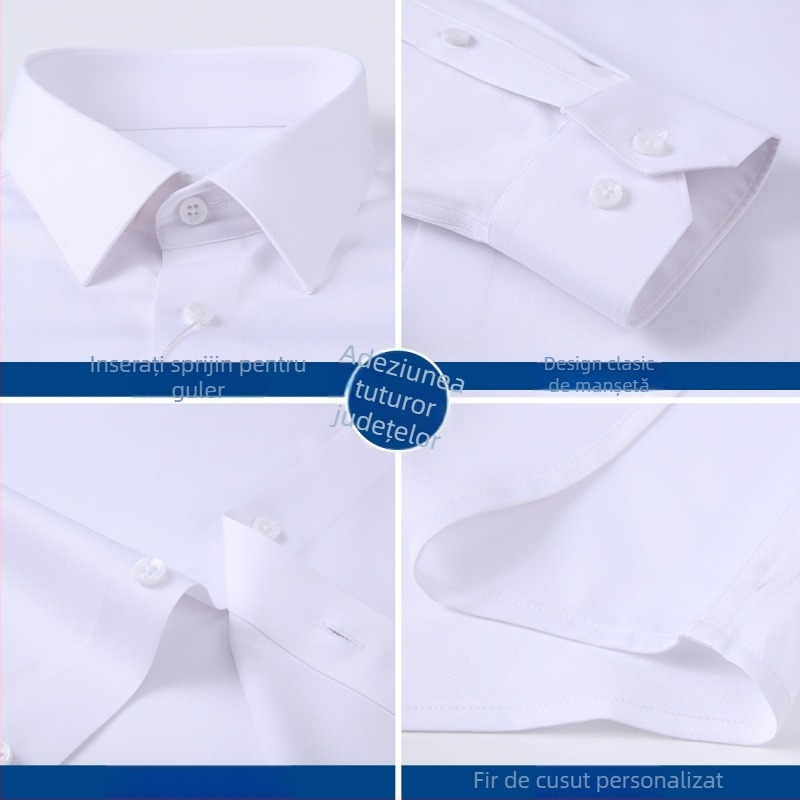 Cămașă din fibre de bambus, mâneci lungi, guler pătrat, absorbție a umezelii și fără nevoie de călcare