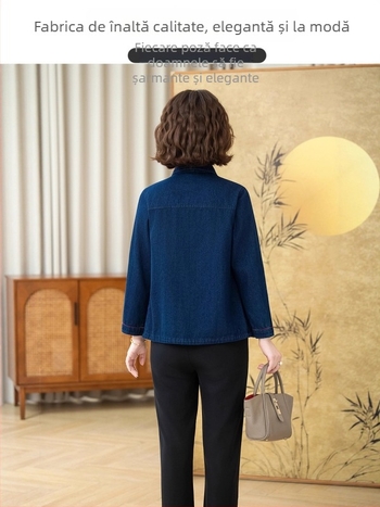 Cămașă din bumbac pentru femei - mâneci lungi, croială lejeră, broderie, toamnă 2025, 95% bumbac