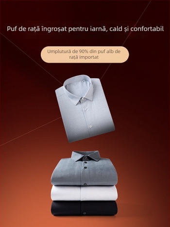 Cămașă bărbătească din modal, cu căptușeală de fleece, croială slim, guler pătrat, mâneci lungi