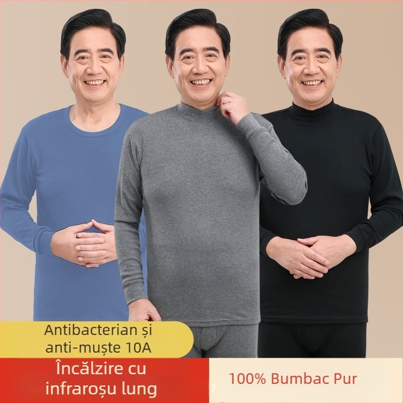 Set de lenjerie termică masculină din bumbac 100%, antibacterian, material subțire, cu glugă, păstrează căldura