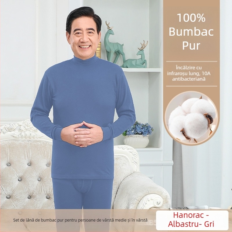Set de lenjerie termică masculină din bumbac 100%, antibacterian, material subțire, cu glugă, păstrează căldura