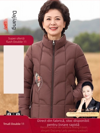 Palton de iarnă în stil chinezesc pentru femei de vârstă mijlocie, jachetă groasă cu umplutură din bumbac
