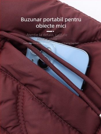 Jachetă de iarnă pentru femei în vârstă, cu umplutură din bumbac și puf, glugă, izolație groasă, material exterior poliester (95%+ poliester).