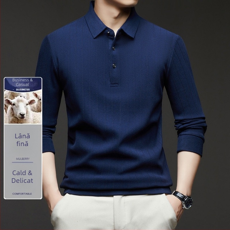 Pulover bărbați din lână, croială Slim Fit, guler lapel, 66–70% lână cu păr de cămilă și catifea Mink (iarna 2021)