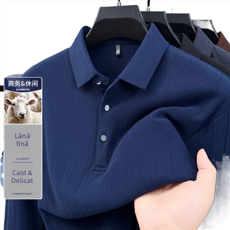 Pulover bărbați din lână, croială Slim Fit, guler lapel, 66–70% lână cu păr de cămilă și catifea Mink (iarna 2021)