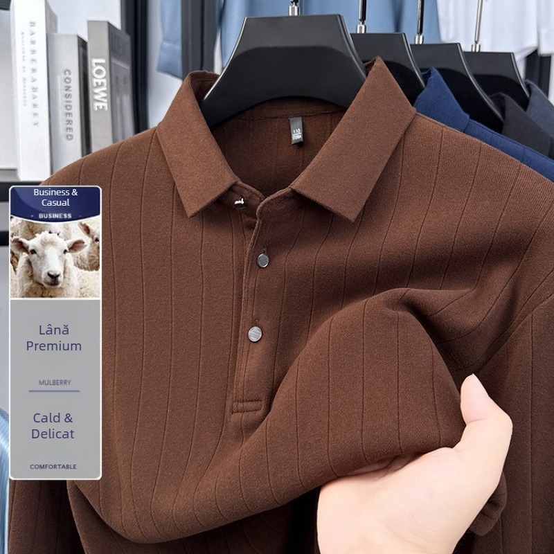 Pulover bărbați din lână, croială Slim Fit, guler lapel, 66–70% lână cu păr de cămilă și catifea Mink (iarna 2021)