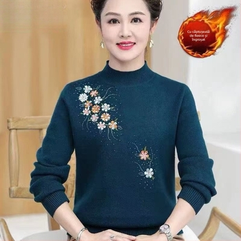 Pulover damă cu guler rotund, croială lejeră, mâneci 3/4, stil retro literar; țesătură: Tr fabric, PVC ≤30%