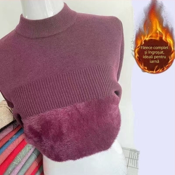 Pulover damă cu guler rotund, croială lejeră, mâneci 3/4, stil retro literar; țesătură: Tr fabric, PVC ≤30%